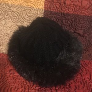 Black Faux Fur Trimmed Hat Cap